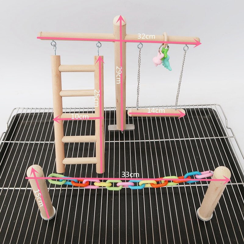 Bird Cage Stand Play Gym Perch Playground Wood Parrot Climbing Ladder