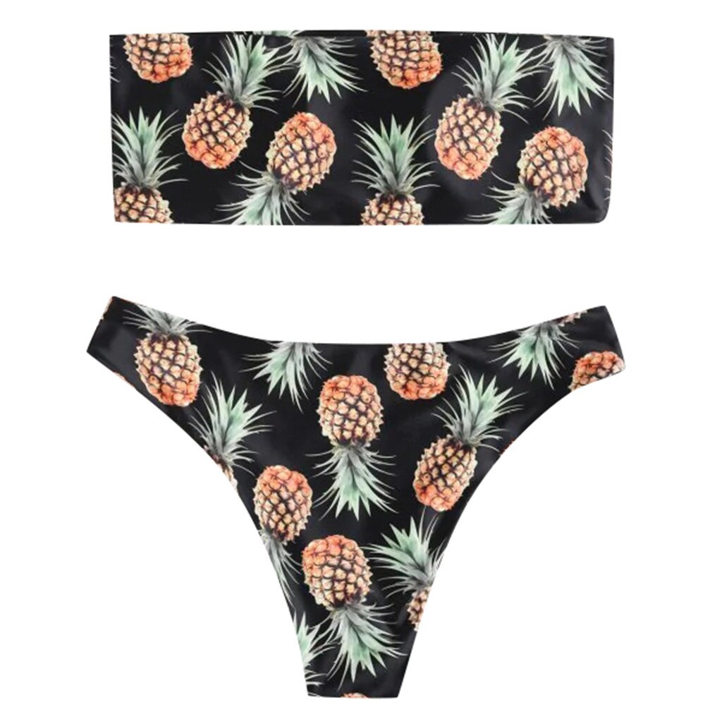 Vrouwen Print Tube Up Twee Stukken Bikini Set Off Grandado