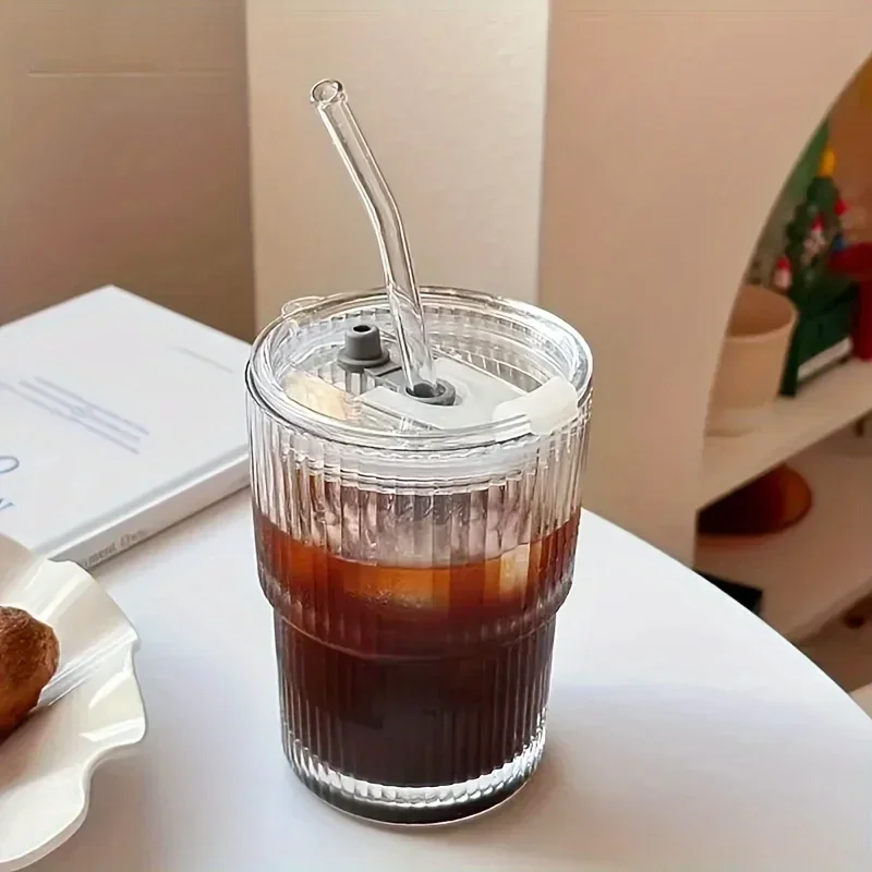 Vasos transparentes con tapa y pajita, taza de café helada, taza de té, jugo, leche, agua, 450ml, 1/2 Uds.: Negro