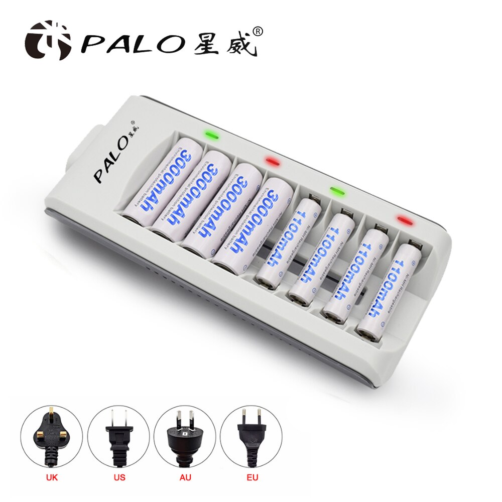 PALO 8 Slots Fast Charge LED display Quick charger Smart Battery Charger for 1.2V nimh nicd aa aaa Rechargeable Battery