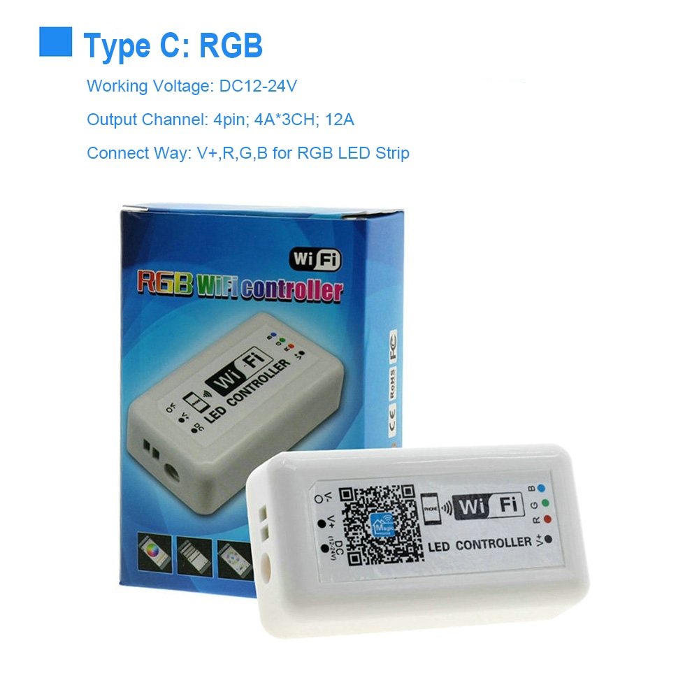 Rgb rgbw rgb-ww-cw wifi ledet-kontroller  dc12v 24v 16 millioner farger musikk og tidtaker wifi-kontroll til rgb rgbw ledet stripe.