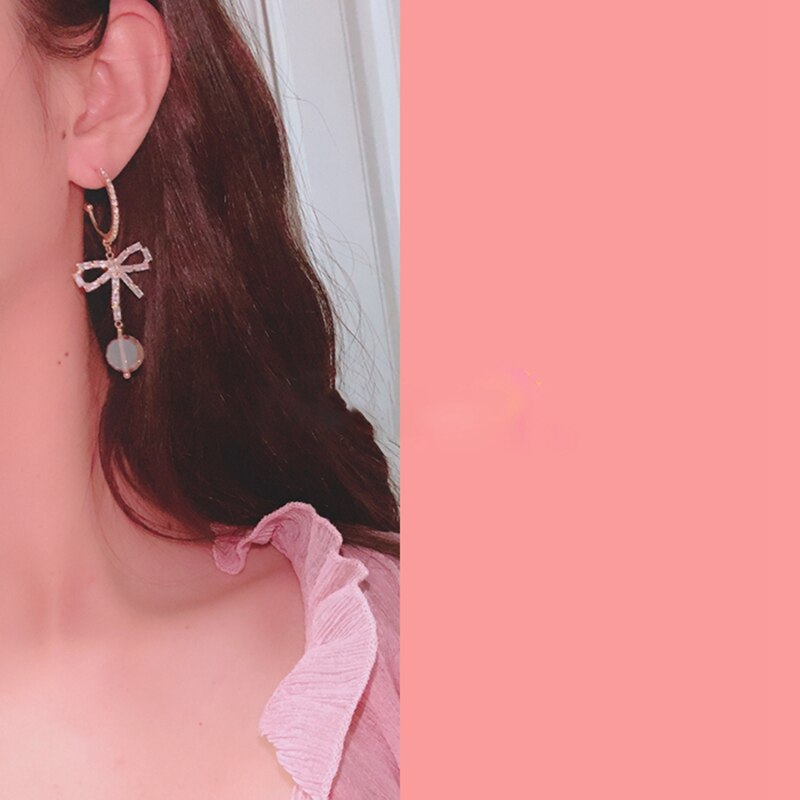 MENGJIQIAO Neue Koreanische Süße Kristall Bowknot Strass Kreis Ohrringe Für Frauen Studenten Elegante Partei Brinco Schmuck