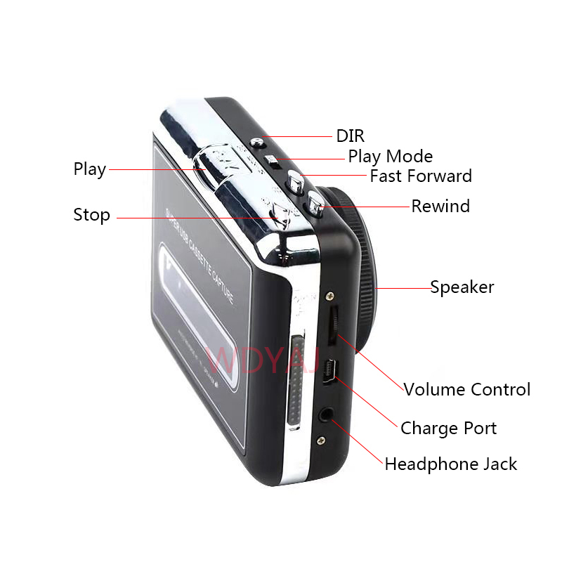 Lettore di Cassette USB Stereo portatile con nastro per Cassette per altoparlanti convertitore MP3 registratore cattura Audio Music Player