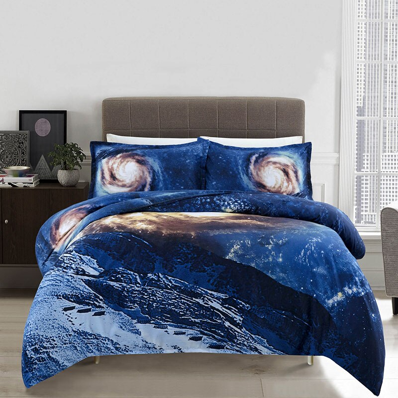 Housse de couette imprimée en 3D, double taille, Queen Size, avec taies d'oreillers, ensemble de literie, univers nocturne, Cosmos Galaxy, 2 pièces/3 pièces: S16 / Twin 150x210cm