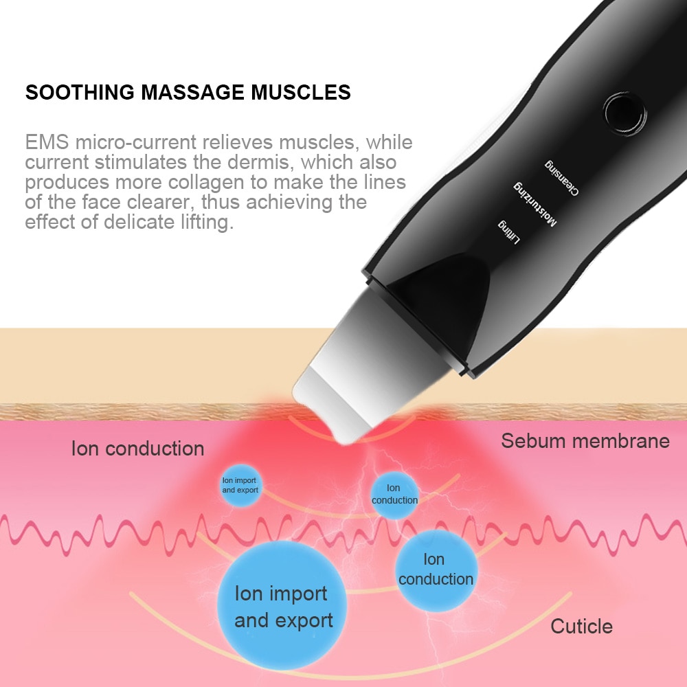 Ikke ultralyd hudscrubber ansigts dybderens maskine ansigts peeling remover hudorm porerens ion import maskine