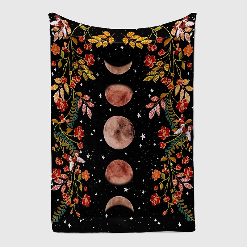 Large Size Moonlight Garden Tapestry Moon Phase Surrounded By Plants and Flowers Wall Hanging Blanket Room Decor Yoga Mat: 130X150cm