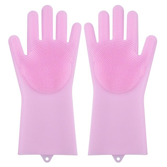 Guantes mágicos de silicona con estropajo para lavado de platos, manoplas de goma, resistentes al calor, para el hogar y la cocina, 1 par: 8