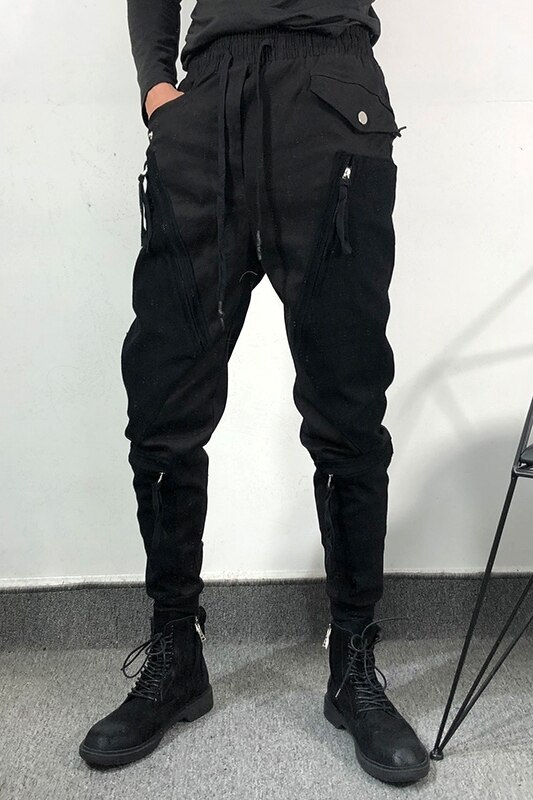 Owen Seak, pantalones harén informales para hombre, ropa gótica para hombre, pantalones de chándal de calle Cargo de otoño, pantalones negros holgados de largo a la pantorrilla para hombre