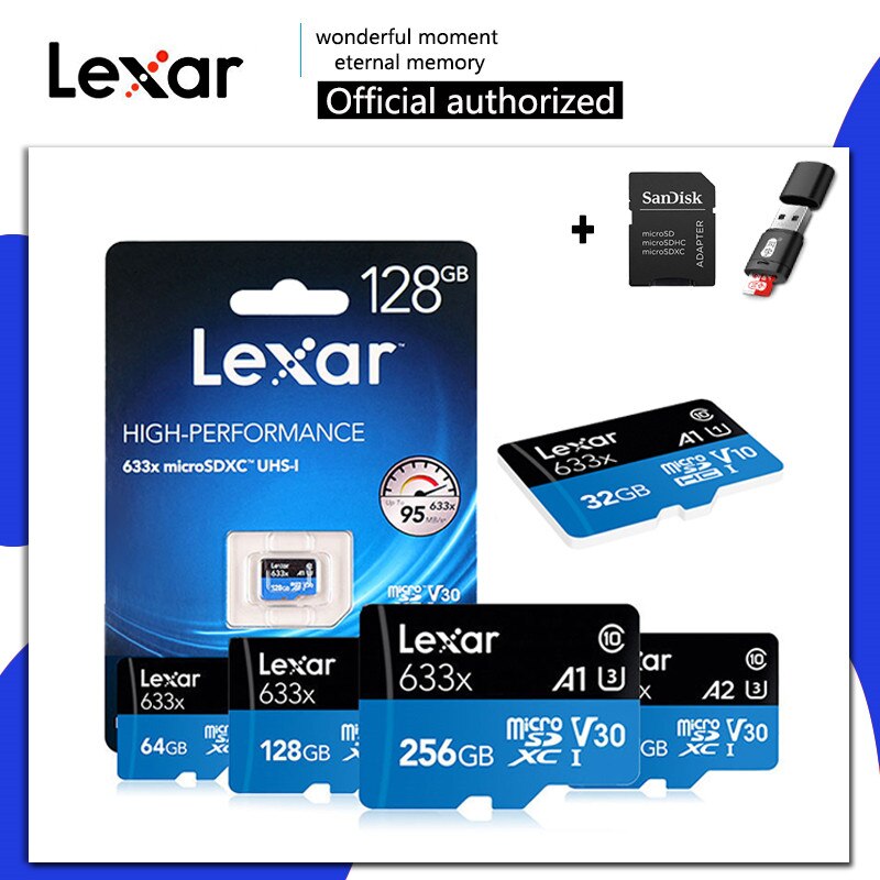 Lexar 633X Micro SD de 32GB 128GB 64GB 256GB 512GB tarjeta Micro SD de 16GB SD/TF tarjeta Flash tarjeta de memoria 32 64 microSD de 128 gb para teléfono