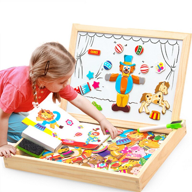 100Pcs Magnetische Tekentafel Blackboard Learning Onderwijs Speelgoed Voor Kinderen Houten Multifunctionele Kinderen Animal Puzzel Schrijven