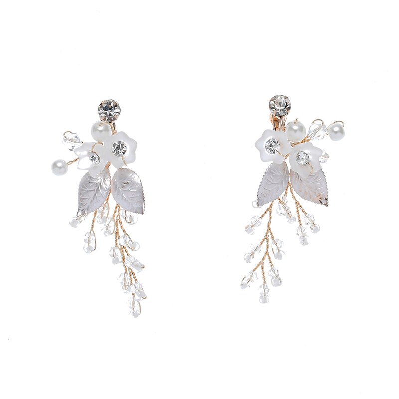 Delicate Bloemen Bruiloft Bruids Hoofdband Haar Wijnstok Bladgoud Hoofddeksel Hand Wired Vrouwen Haar Tiara Accessoires: earrings
