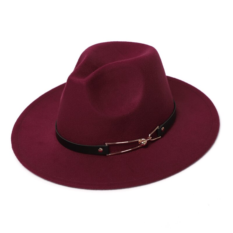 Menn kvinner bredkant ullfilt fedora panama hatt med belte spenne jazz trilby lokk fest formell topp lue: Vin