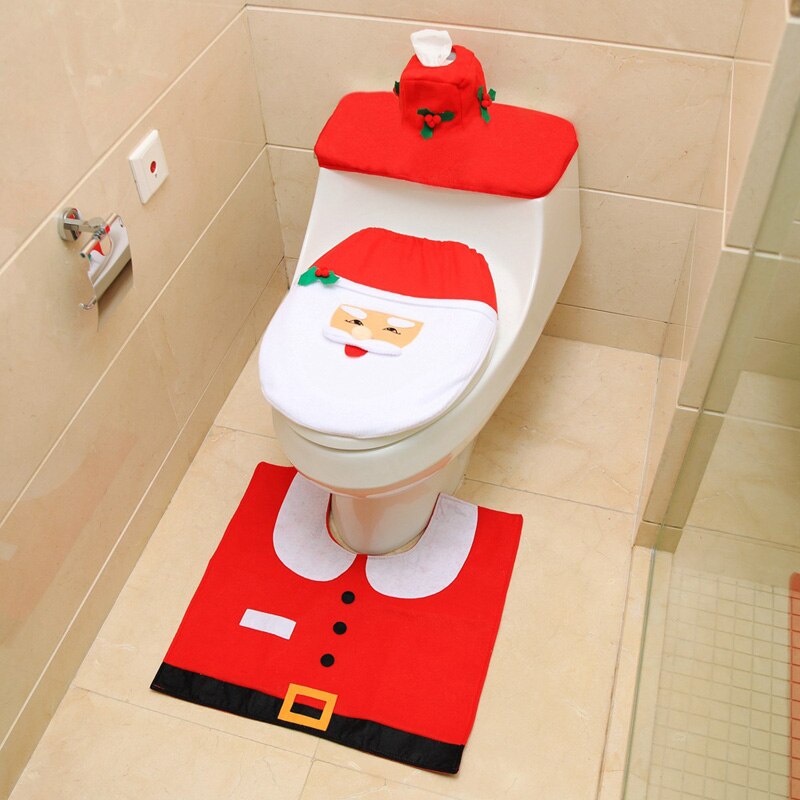 Juledekorationssæt til toilet toiletdæksel konturmåtte tæppe toiletpapir dispenser bad dekoration: -en