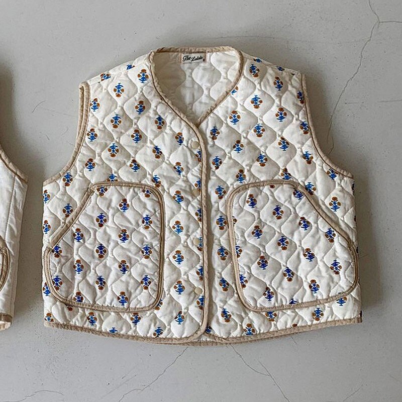 2021 outono nova menina do bebê colete quente crianças casaco de algodão do vintage moda floral da criança colete sem mangas jaqueta para roupas menino: floral vest / 9M  73cm
