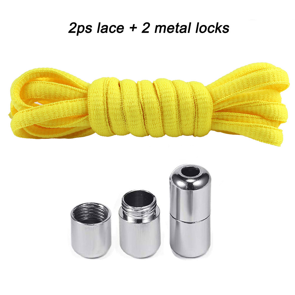 Elastische Geen Tie Schoenveters Ronde Metalen Lock Veters Voor Kinderen En Volwassen Sneakers Quick Schoenveters Halve Cirkel Shoestrings: YELLOW