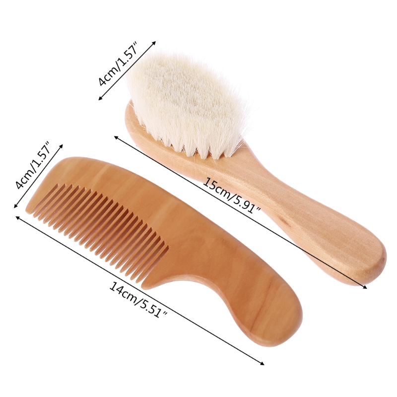 1 Set Baby Brush Comb Hair Head Massage Wooden Handle Wool Newborn Kids Care Kit 72XC