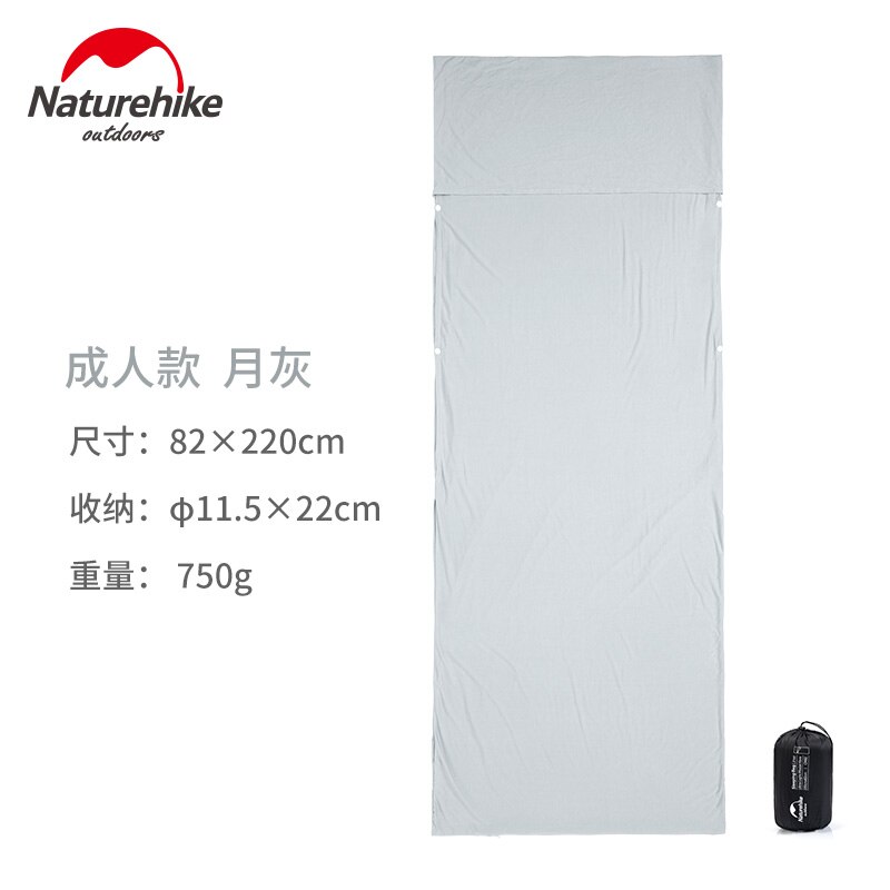 Lenzuola sporche per Hotel da viaggio tutto'aperto portatili con fodera per sacco a pelo sporco modale Naturehike: adulto grigio