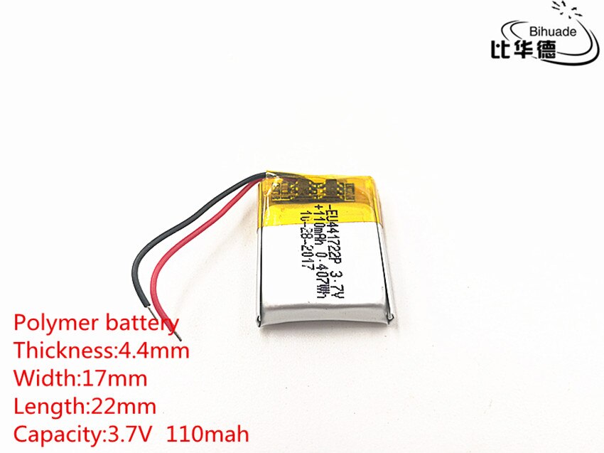 3.7 V 110 mAh 441722 Lithium Polymer LiPo Oplaadbare Batterij ion cellen Voor Mp3 Mp4 Mp5 E-Book bluetooth headset