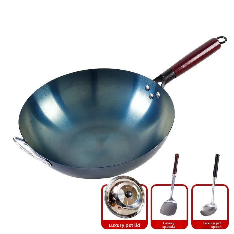 Traditionele wok met platte bodem, ongecoat en ingebrand, geschikt voor thuisgebruik, elektrische keramische kookplaat, antiaanbaklaag.: Transparant / 22cm