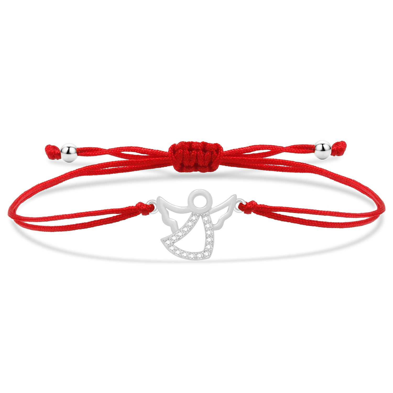 Vergulde Koperen Witte Zirkonia Stenen Cz Schattige Engel Bedelarmband Meisje 2024 Mode Zwart Rood Koord Knoop Sieraden Cadeau: Platinum Plated