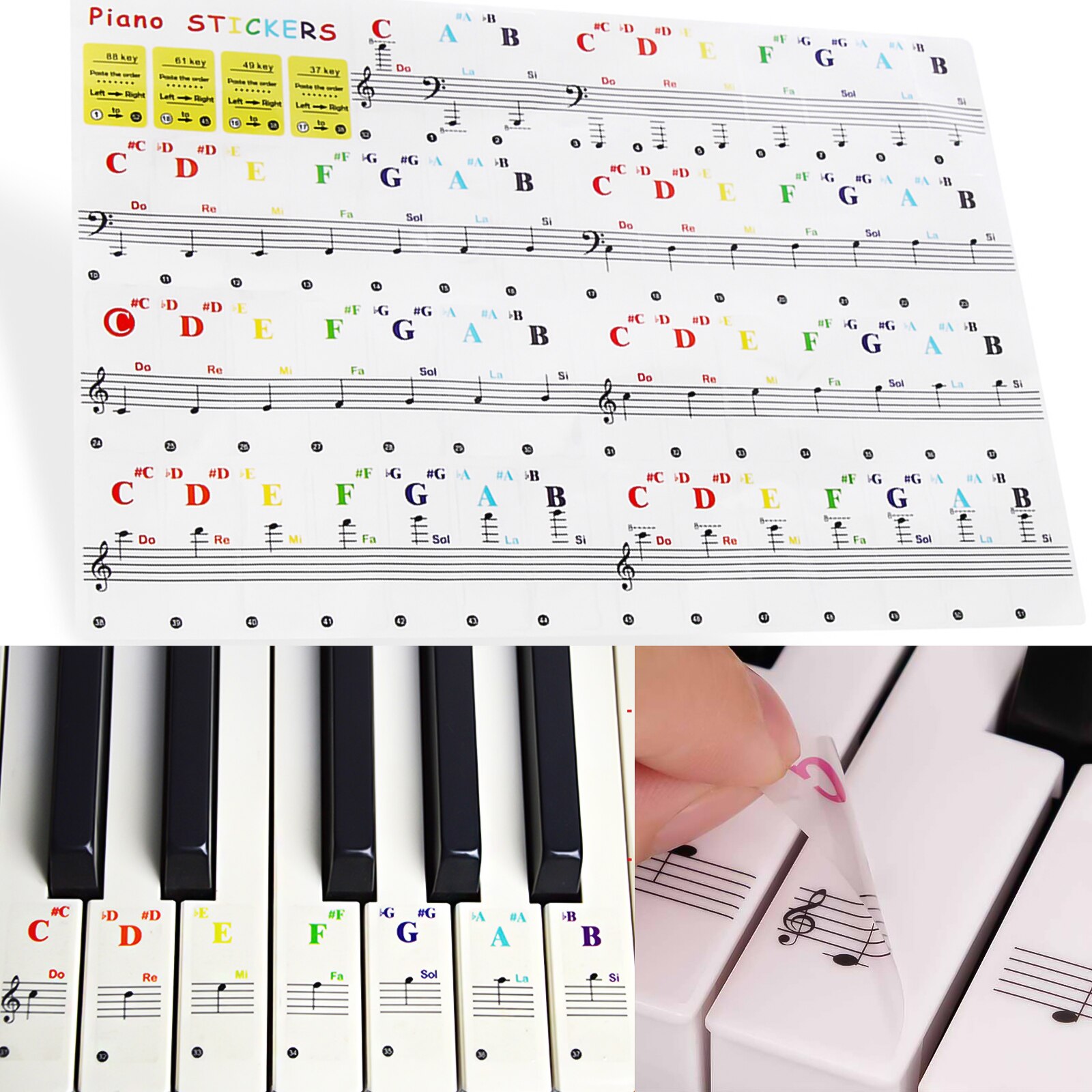 Muslady Piano Sleutel Stickers Piano Toetsenbord Tune Stickers Kit Voor 88/ 61/ 54/ 49/ 37 Toetsen piano Voor Beginner Toetsenbord Accessaries