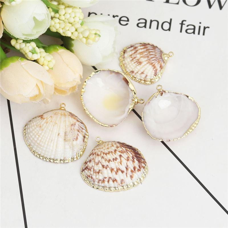5 PCs Natural Shell Pendants Gold Conch/ Sea Snail Multicolors Charms For DIY Handmade Jewelry Making