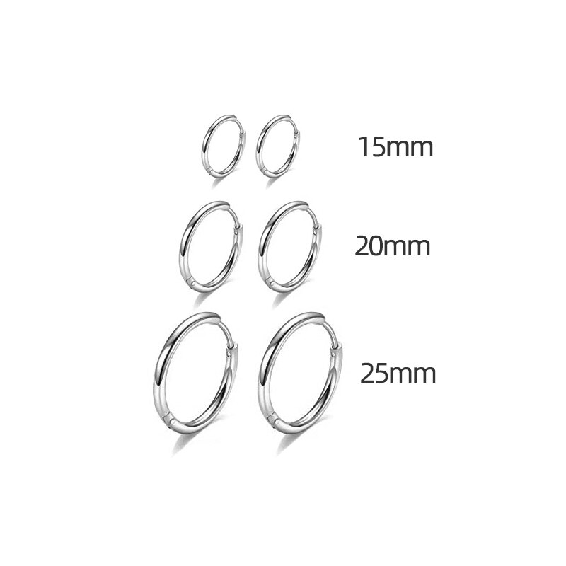 15/20/25Mm Rvs Hoepel Oorbel Set Voor Vrouwen Mannen Goud & Zilver Kleur Eenvoudige Kraakbeen huggie Ear Gesp Sieraden 3 Paar: 208892