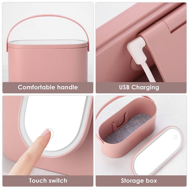 LED Makeup Mirror Cosmetic Box LED Touch Screen Illuminated Makeup Mirror Travel Makeup Mirror Portable Cosmetic Storage Box