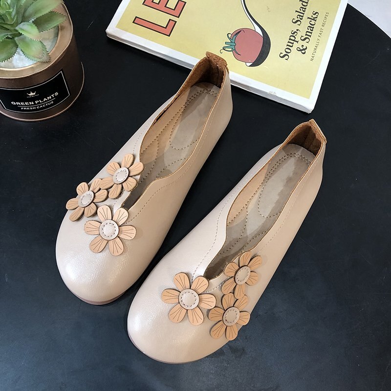 Lente Herfst Vrouwen Flats Bloem Slip Op Platte Schoenen Vrouw Bloemen Loafers Vrouwelijke Bootschoenen Oma Schoen Zapatos Mujer 8260N: Khaki / 8.5