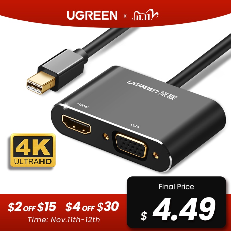Ugreen Mini DisplayPort to HDMI VGA Adapter Thunderbolt 2 Converter DP Cable for MacBook Air 13 Surface Pro 4 Mini DisplayPort