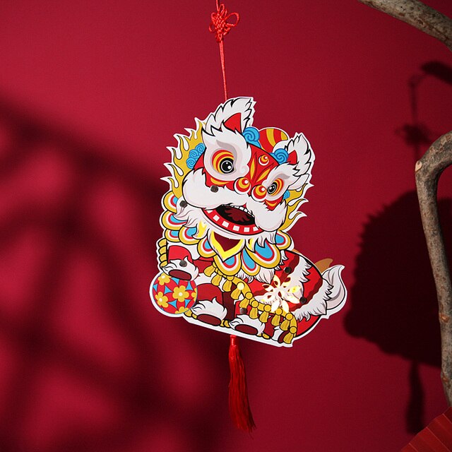 DIY Handmade Lantern Lantern Festival Spring Festival Retro Traditional Paper Lantern Children Year Lion Lantern: D
