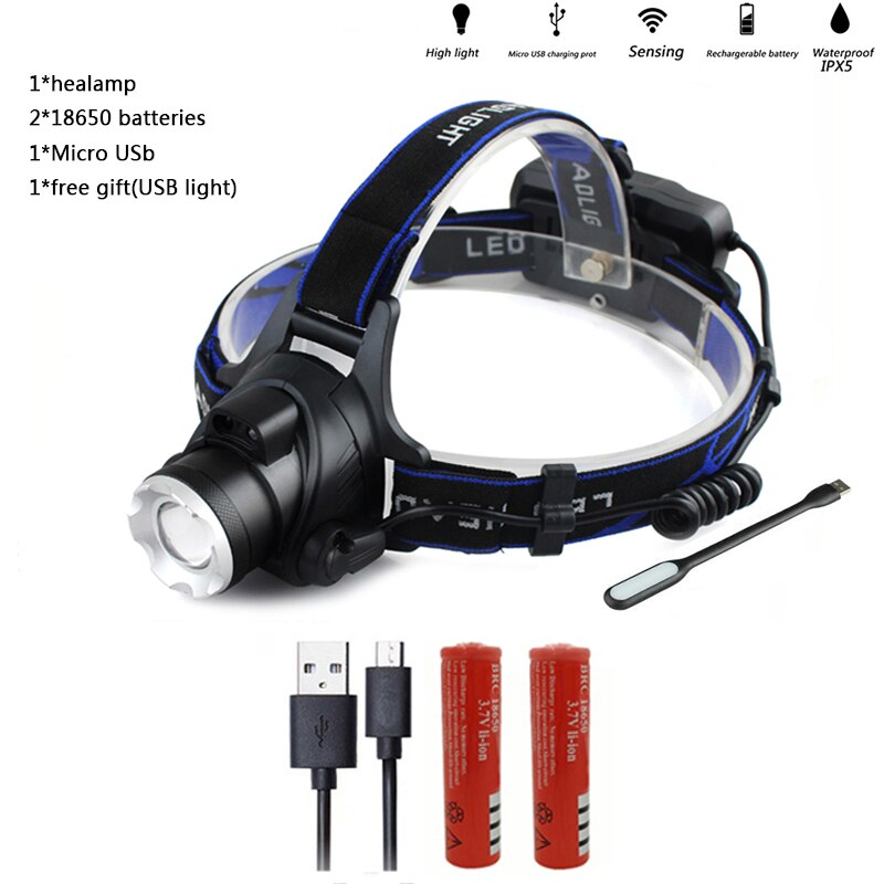 Z20 lampe frontale Led étanche, lampe torche, ampoules rechargeables Lithium-Ion Xml T6, 5000lm, Xm-l2 18650: OPtion G / T6