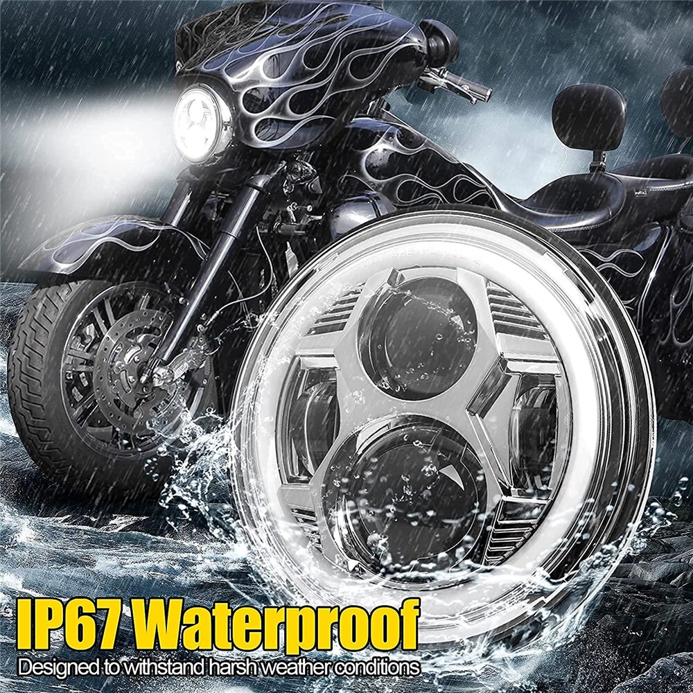 Phare de moto H4 LED rond 7 pouces, pour 93-08 Ducati Monster 1000 600 Halo anneau Amver pour jeep TJ Touring Lada 4x4 Yamaha Niva