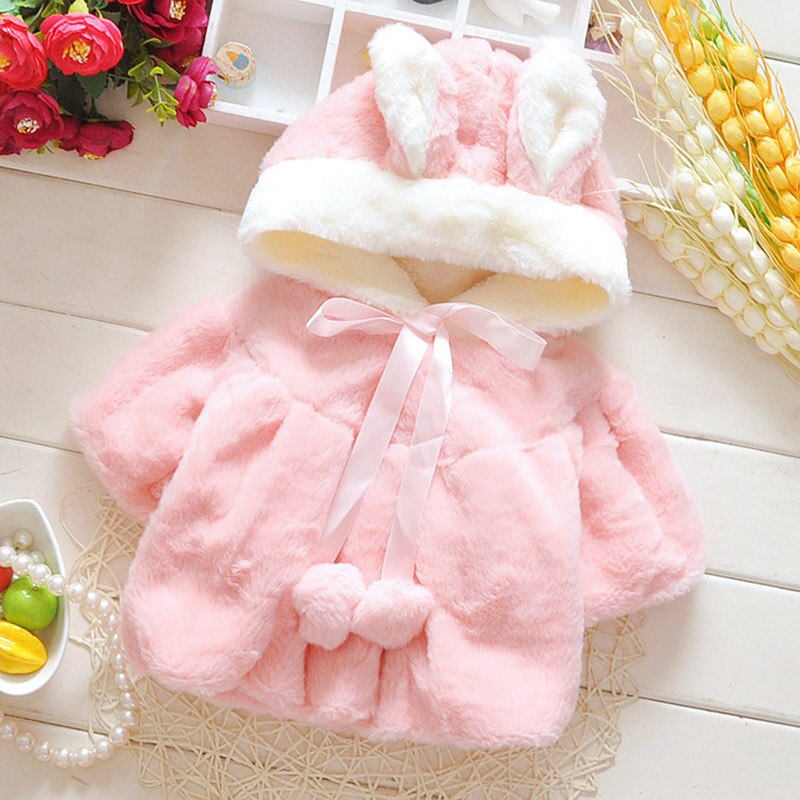 Melario Outwear&Coats Clothes Winter With Bag Thickening Baby Cotton Coat Rabbit Ears Hooded Baby Winter Clothes Children: pink AX907 / 18M