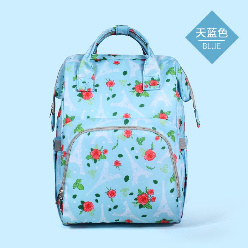 Stijl Luiertas Mode Zuigfles Bag Multi-Functionele Waterdichte Grote Volume Rugzak Mother 'S Tas Gedrukt Mama tas: Sky Blue