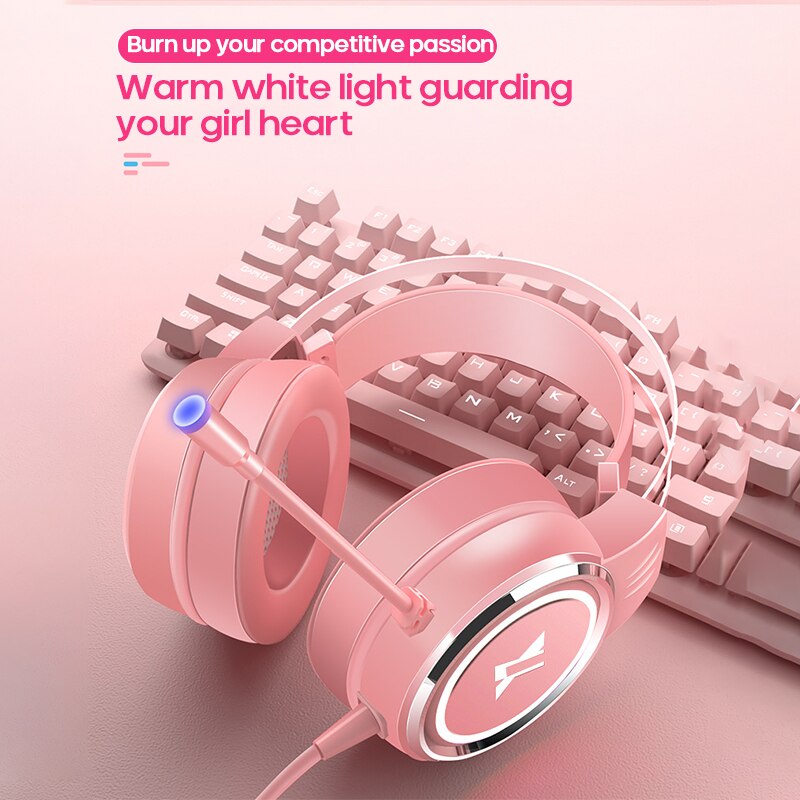 7.1 Surround Sound Pink Headphones Gaming Headset Wired With Microphone Gamer RGB Light For PS4 Phone PC