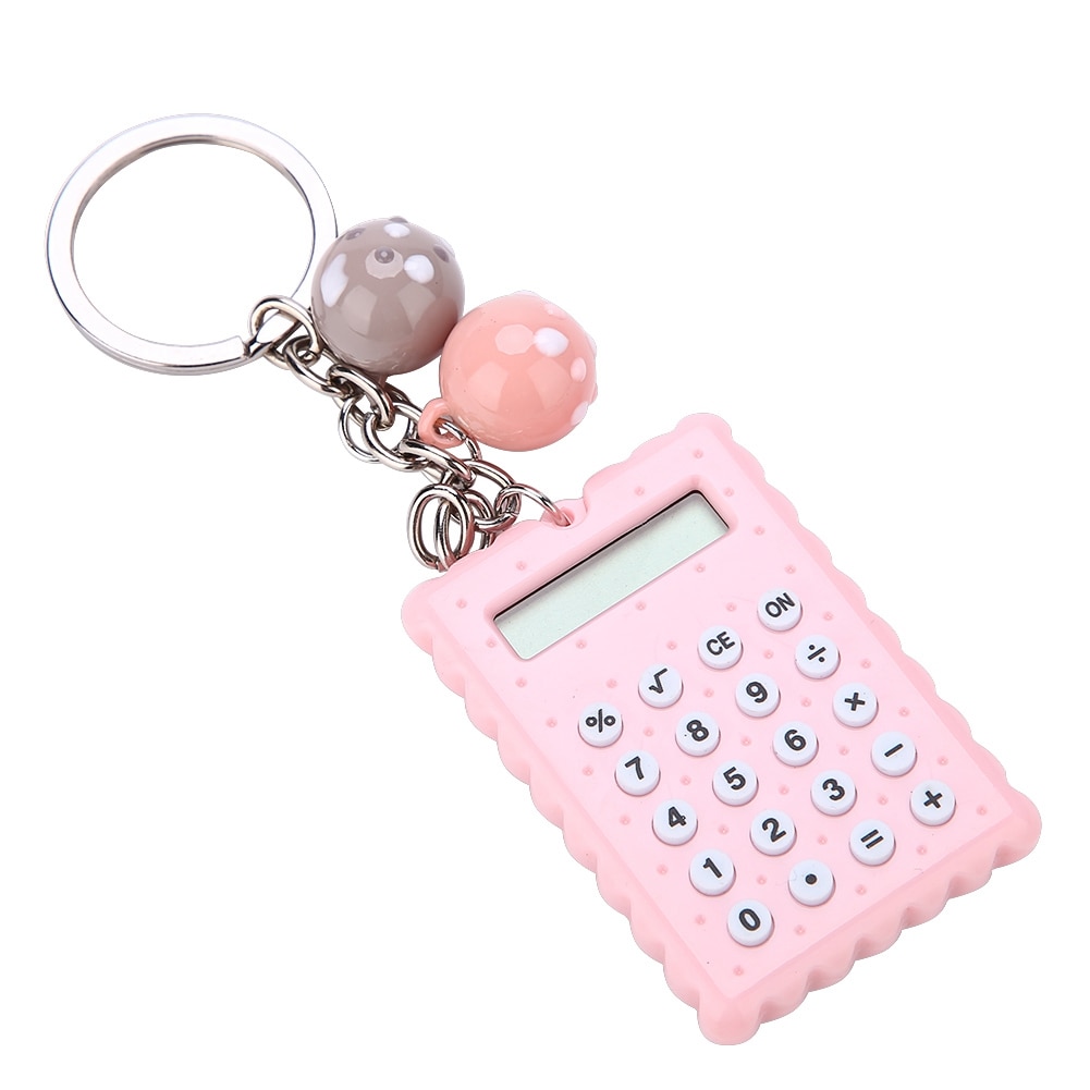 Mini Draagbare Leuke Cookies Stijl Sleutelhanger Rekenmachine Snoep Kleur Pocket Calculator Roze
