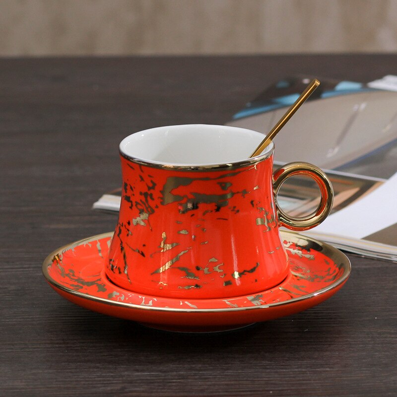 Juego de Taza de Café de Cerámica real verde y platillo, taza creativa de lujo moderna y sólida, tazas de té turcas para la tarde, , Vasos: style 6