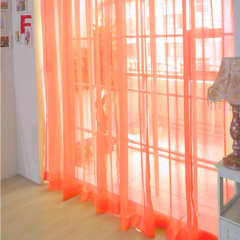 European and American style white Window Screening Solid Door Curtains Drape Panel Sheer Tulle For Living Room#sh: Orange