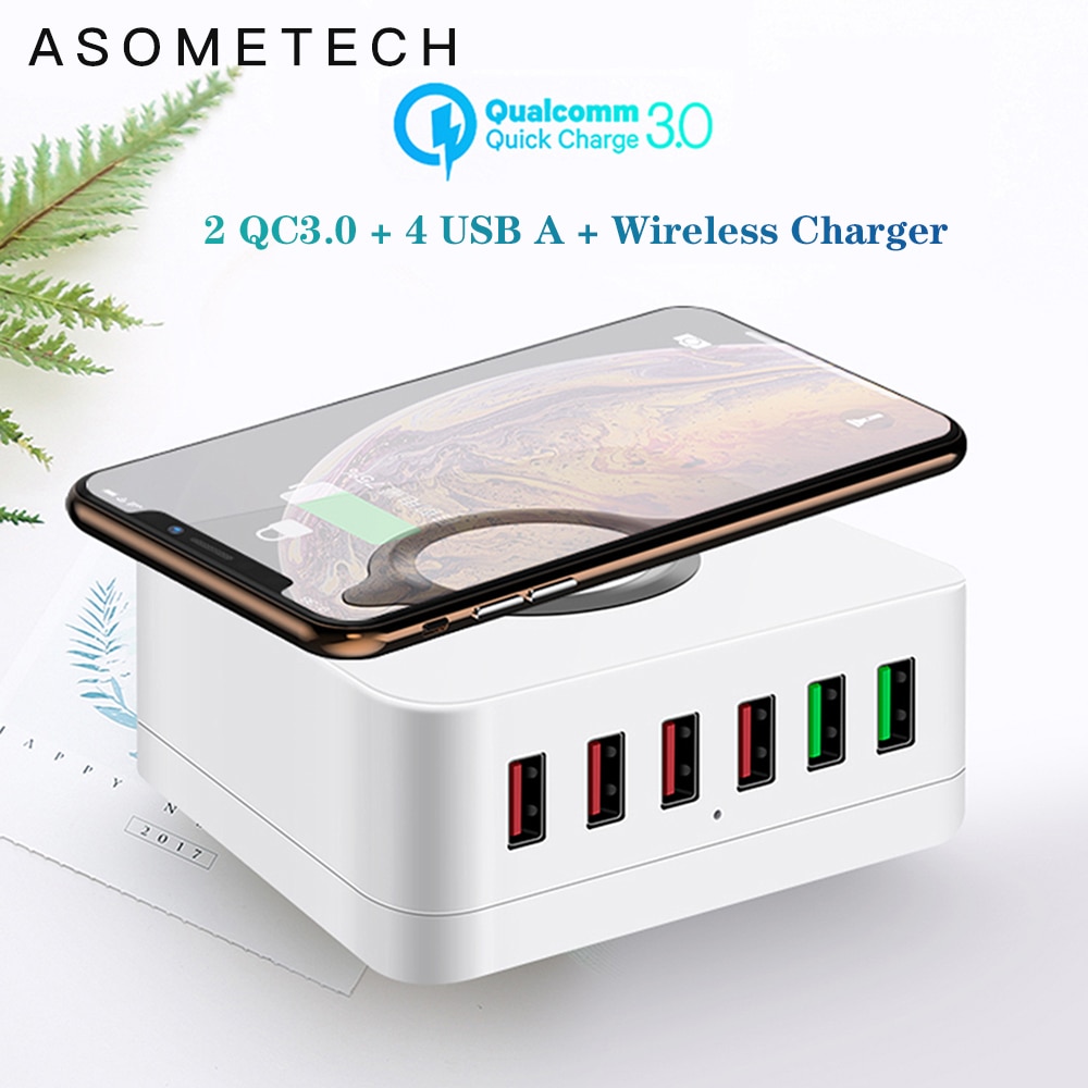 72W 6 Poort Quick Charge 3.0 Usb Charger Adapter Draadloze Oplader Opladen Station Telefoon Oplader Voor Iphone Samsung Huawei xiaomi
