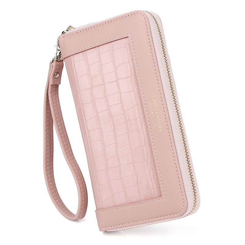Unishow Krokodil Muster Frauen Brieftasche Lange Armband Damen Geldbörse Kupplung Weibliche Telefon Brieftasche Große Pu Leder Brieftasche Geldbörse: Rosa