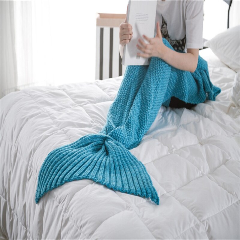 Rose pink Mermaid Tail Blanket Yarn Knitted Handmade Crochet Mermaid Blanket Kids Throw Bed Wrap Super Soft Sleeping Bed Blanket