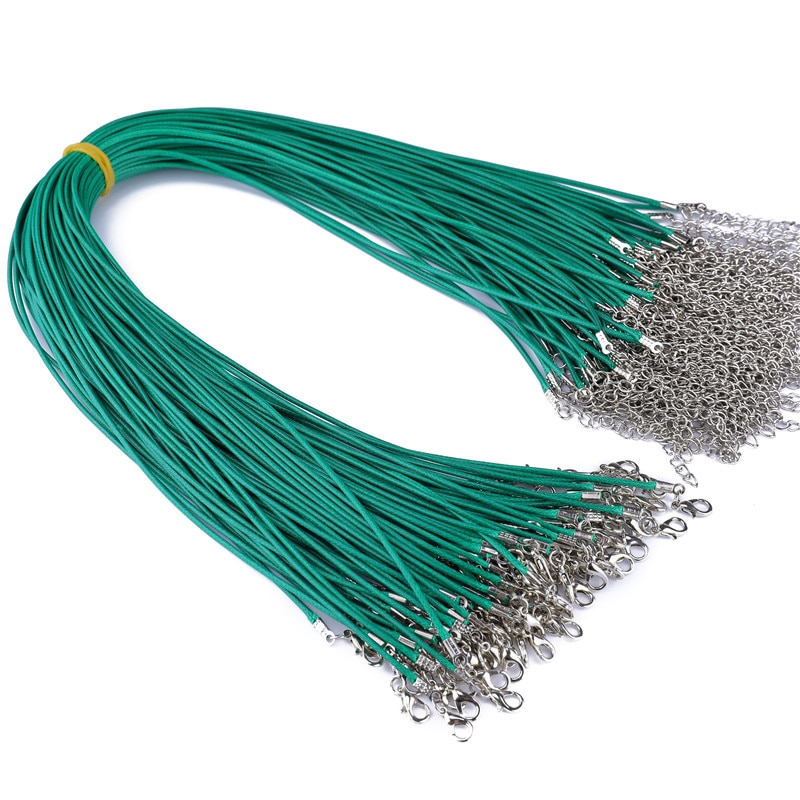 50 sztuk kolorowy skórzany sznur wosk liny łańcuch wosk naszyjnik ze sznurka wisiorek dla DIY Handmade karabińczyk sznurek biżuteria łańcuchy: Green