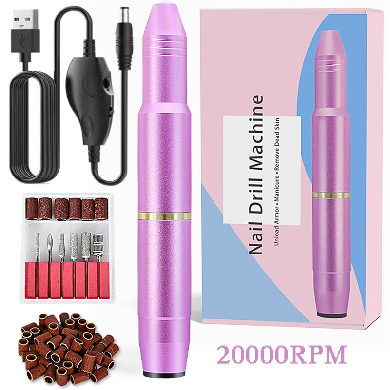 35000/20000RPM Machine Nail Drill Machine For Manicure Pedicure Nail Art Equipment Electric Nail File Nail Drill Bit Tool: USB Purple