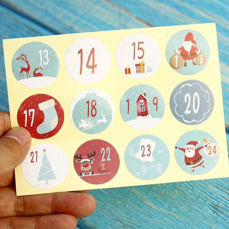 120pcs Christmas Stickers Merry Christmas Advent Calendar Number Paper Stickers Multifunctional DIY Packaging Labels