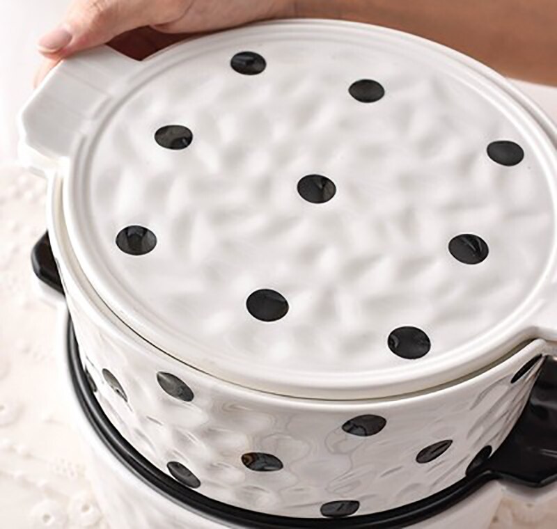 10inch Food Tray Gold Edge Dinnerware Set Polka Dot Dinner Plate Set Soup Dish Steak Flat Plate Flower Shape Breakfast Tableware: Roasted bowl