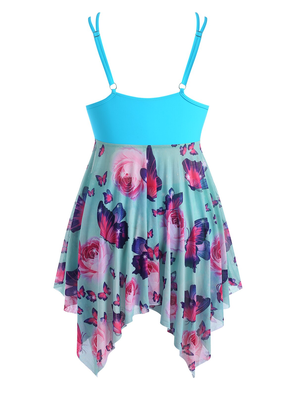 Plus Size Bikini Beachwear 2022 O-Ring Vlinder Print Tankini Badmode Met Padded Hoge Waisted Zakdoek Tweedelige Badpak