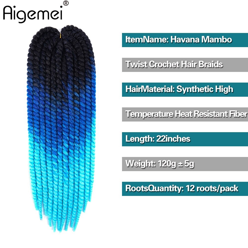 Aigemei havane Mambo torsion Crochet tresses de cheveux 22 pouces pour les femmes synthétique haute température résistant à la chaleur fibre