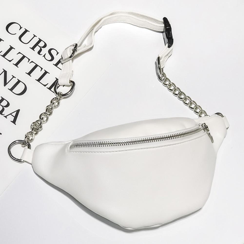 Moda feminina bolsa de cintura pacote de fanny pu cinto ajustável bolsa pequena bolsa de telefone chave sólida moda casual pacote de cintura: WHITE