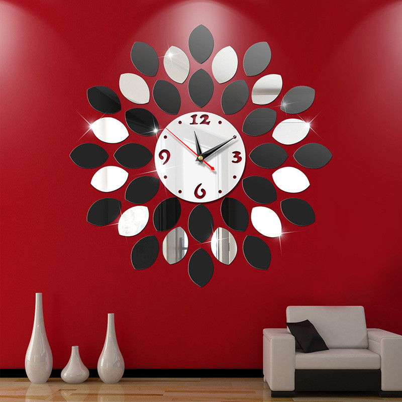 Horloge murale citron de | Cadre d'horloge murale, Surface miroir, autocollants muraux pour chambre à coucher, décoration murale bricolage 3D détachable, Art